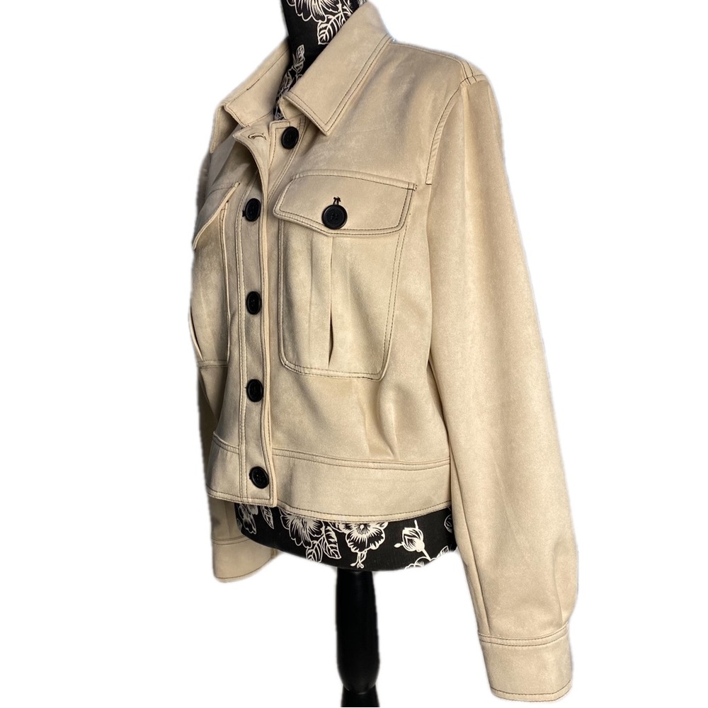 NWOT Marc New York Soft latte faux suede coat cropped button-down jacket nude XL